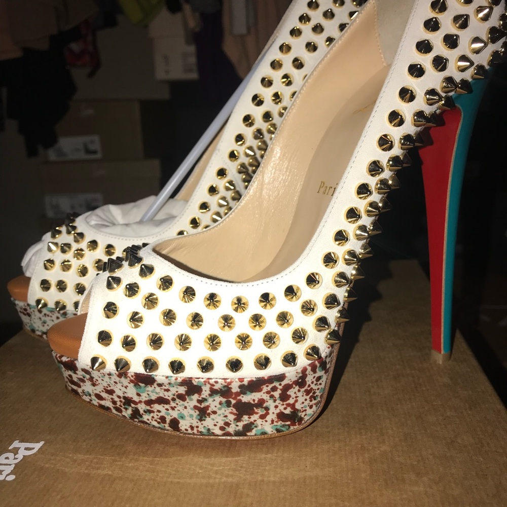 Christian Louboutin White and Gold High Heel Pumps - Picture 5 of 9